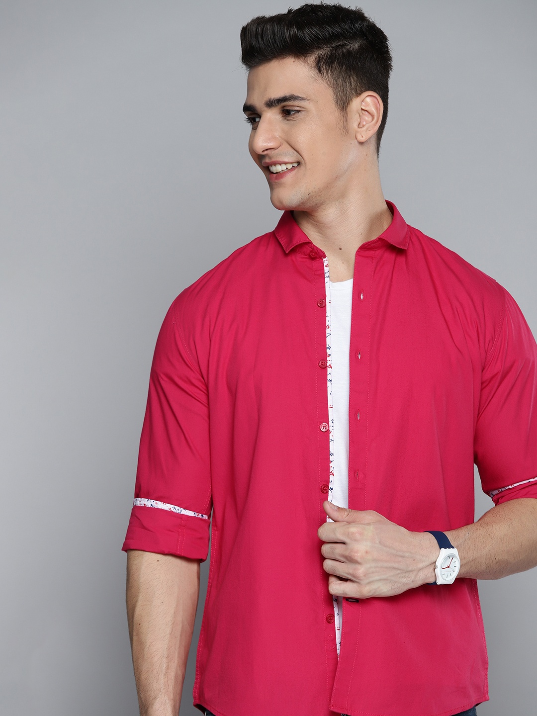 

Mast & Harbour Men Pink Solid Cotton Casual Shirt