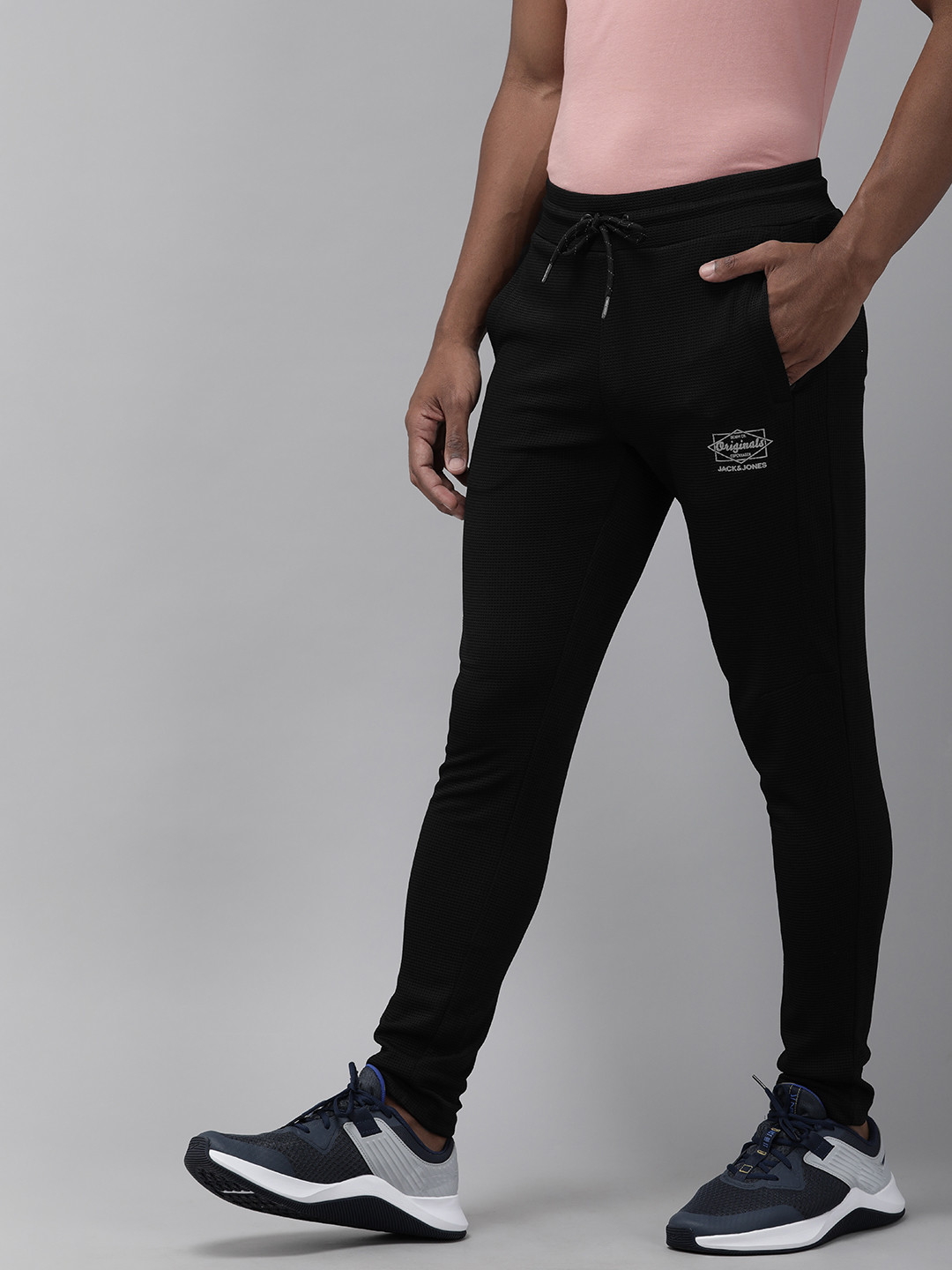 

Jack & Jones Men Black Textured Track Pants