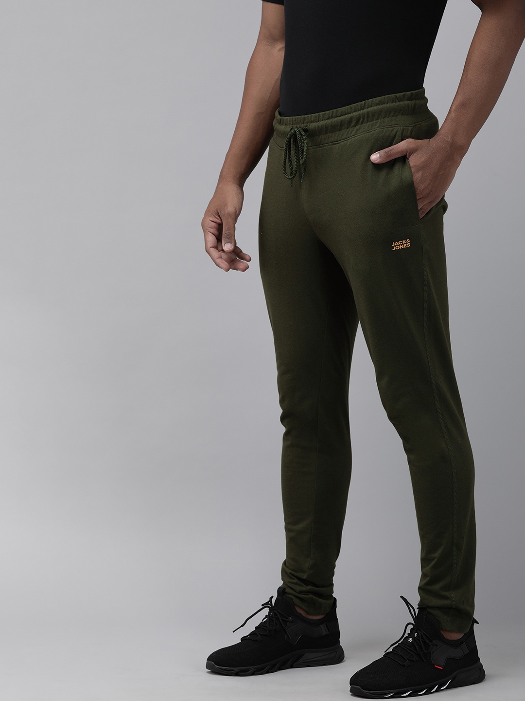 

Jack & Jones Men Olive Green Solid Track Pants