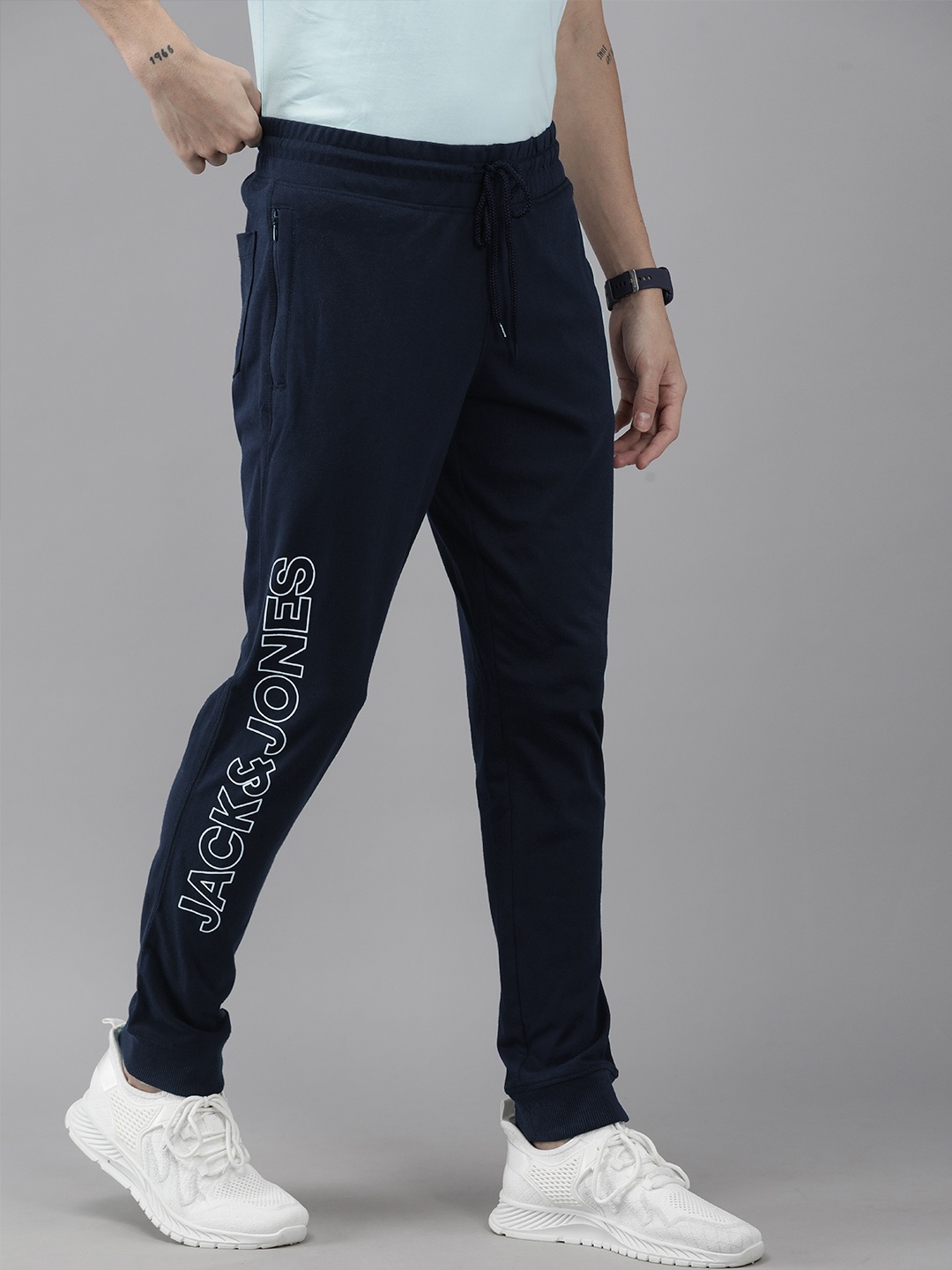 

Jack & Jones Men Navy Blue & White Printed Joggers