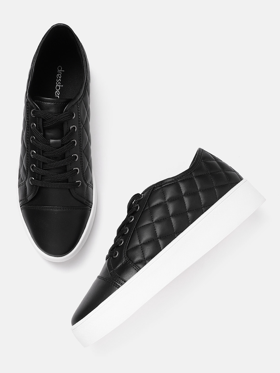 

DressBerry Women Black Quilted Flatform Sneakers