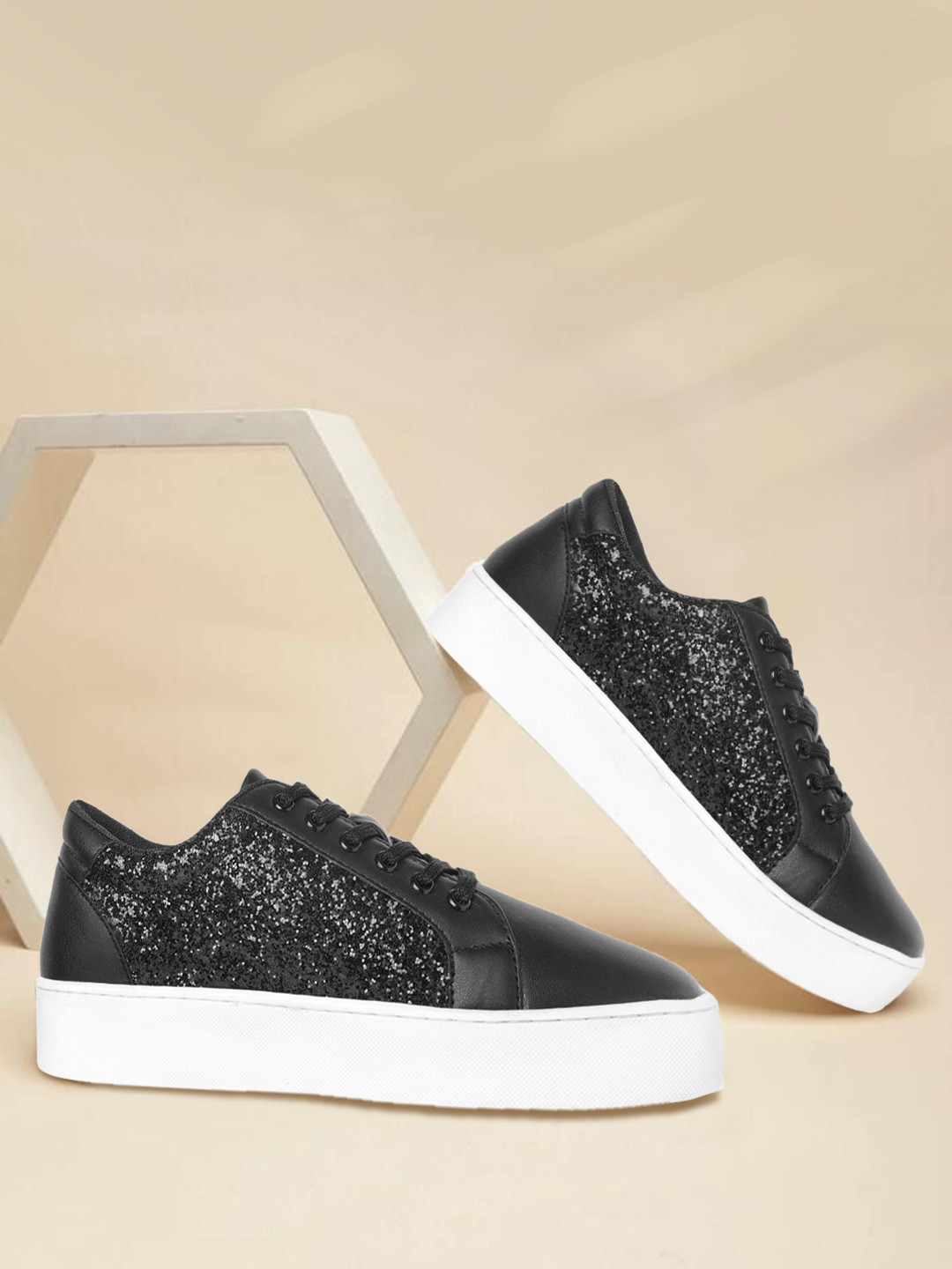 

CORSICA Women Black Glitter Flatform Sneakers