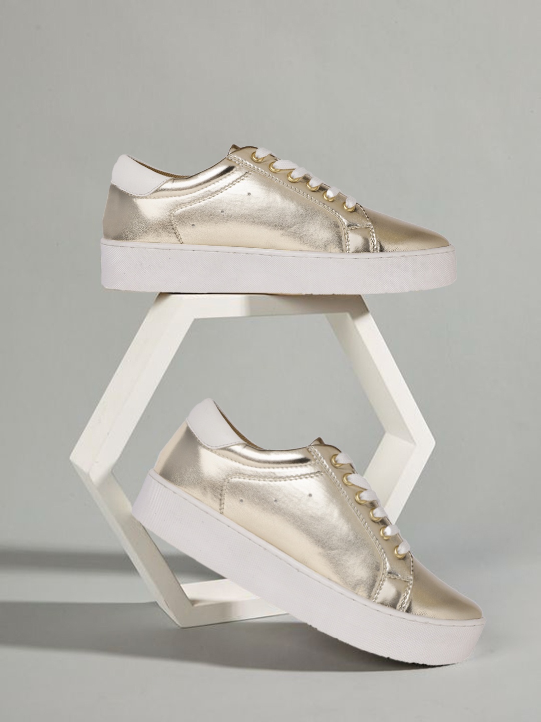 

CORSICA Women Gold-Toned Solid Flatform Sneakers