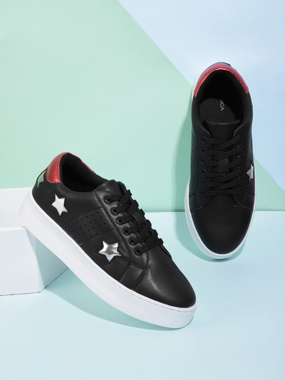 

CORSICA Women Black Perforated Flatform Sneakers
