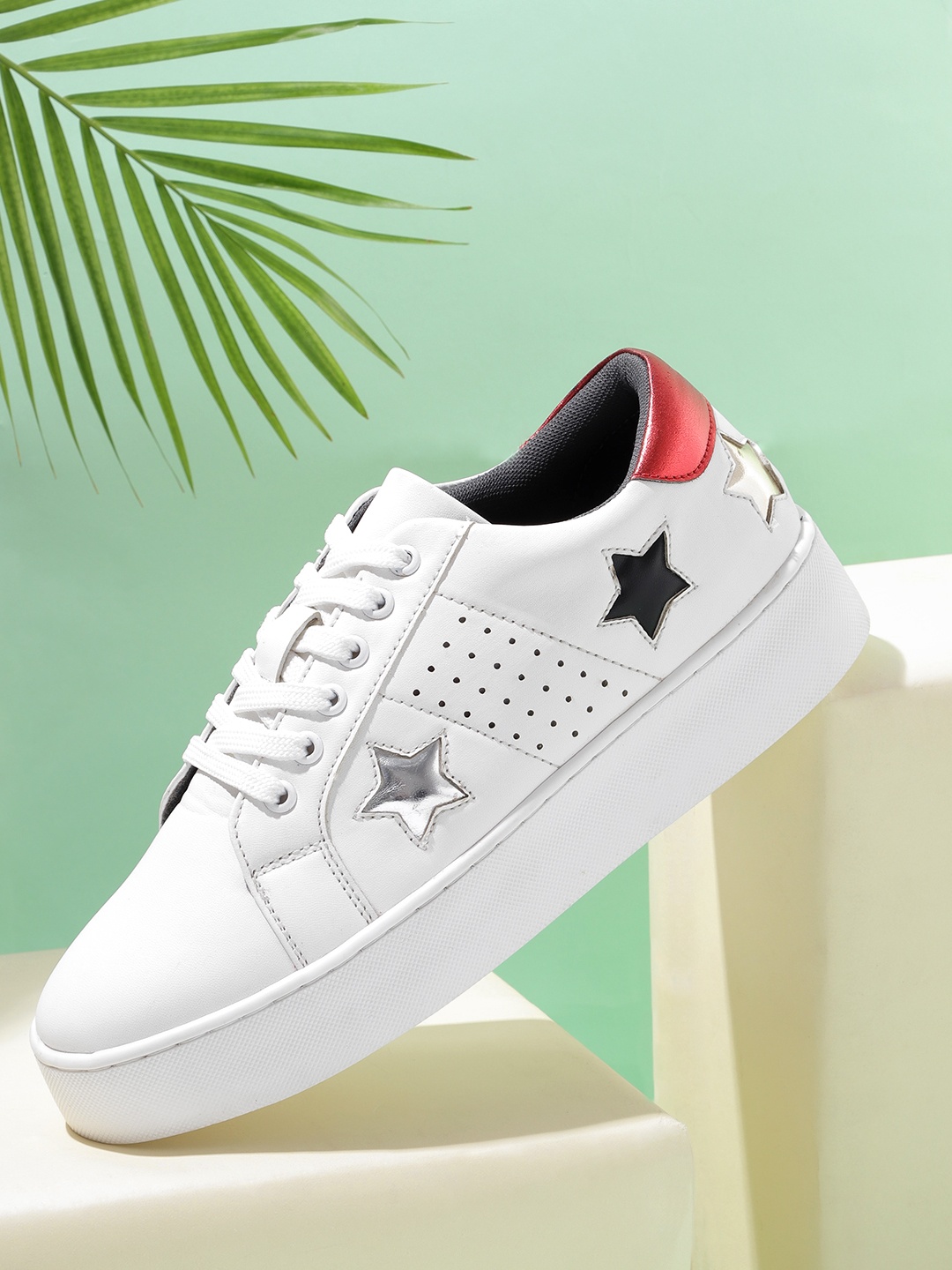 

CORSICA Women White Perforated Flatform Sneakers