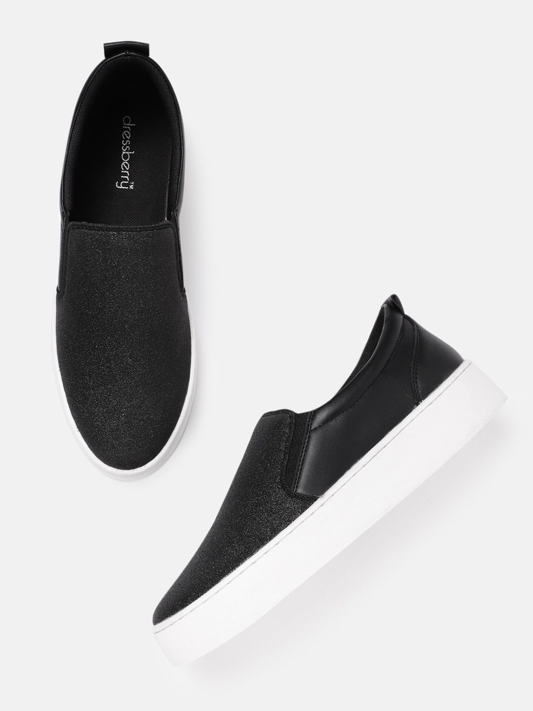 

DressBerry Women Black Shimmer Flatform Slip-On Sneakers