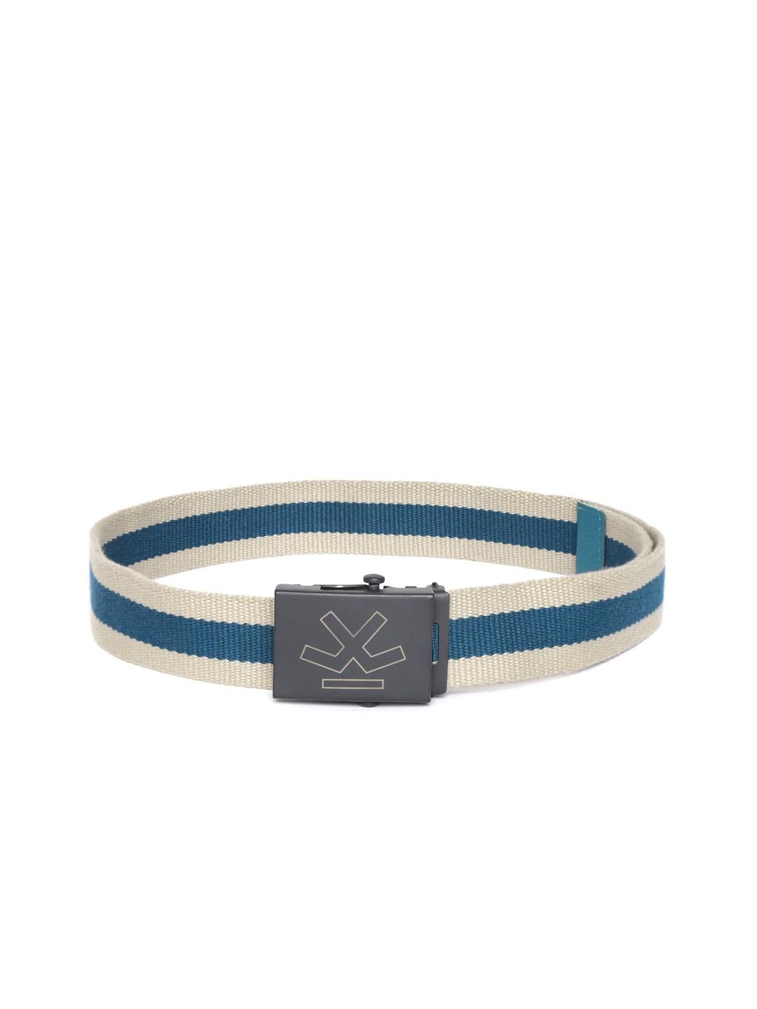 

WROGN Men Grey & Teal Blue Self Striped Belt