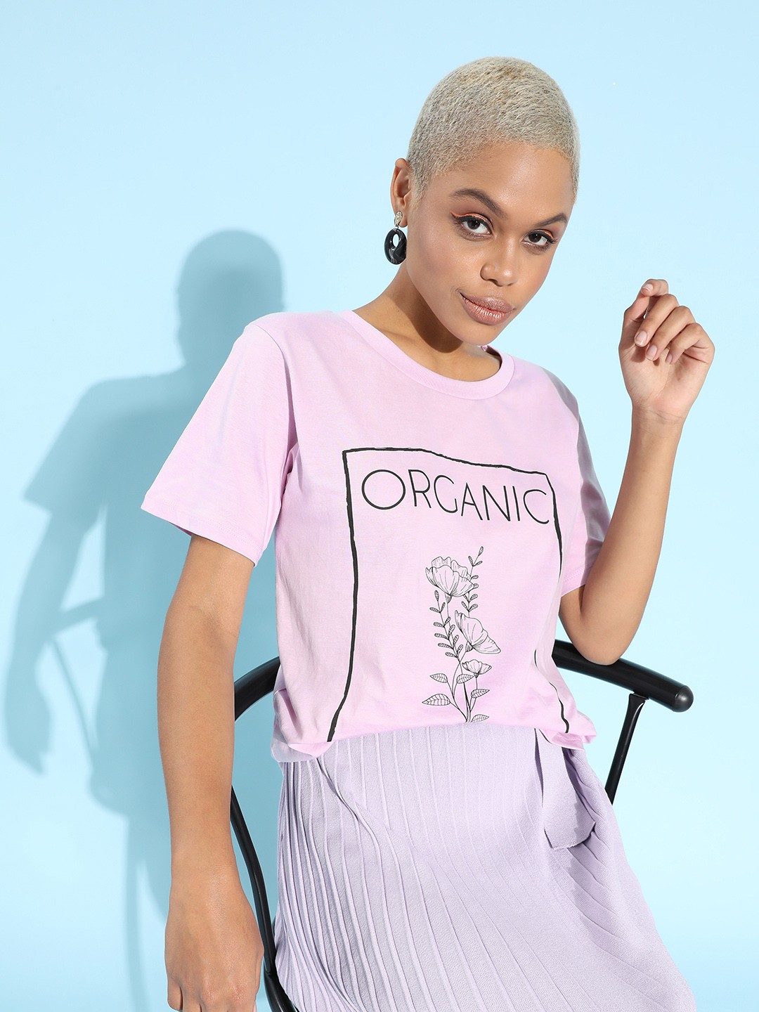 

Moda Rapido Women Lavender Floral Print Pure Cotton T-shirt