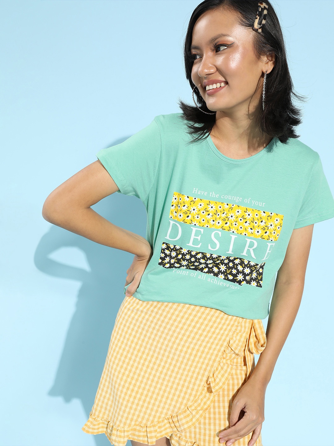 

HERENOW Women Stunning Blue Floral Talking Tee