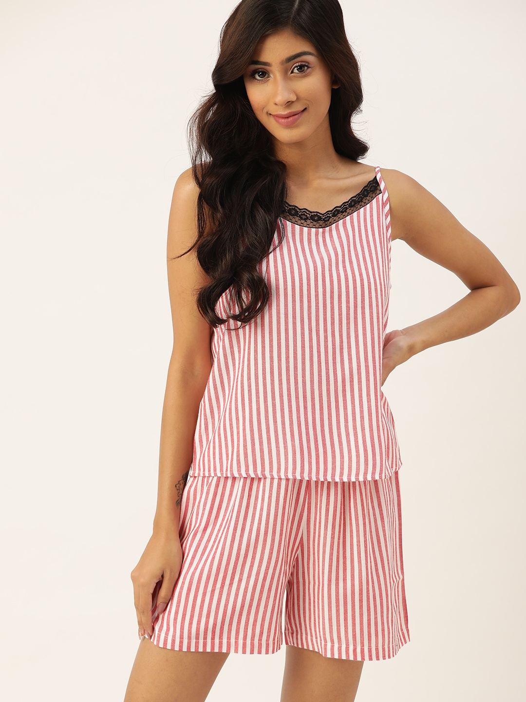 

ETC Women Red & White Striped Shorts Set