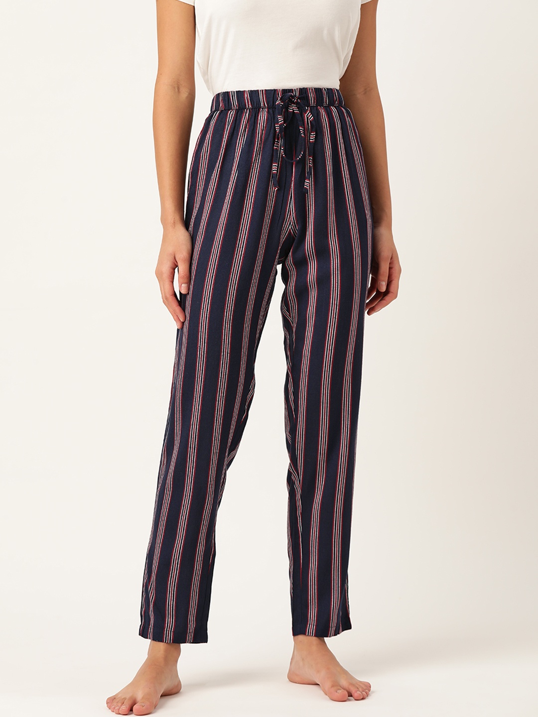 

ETC Women Navy Blue & Red Striped Lounge Pants