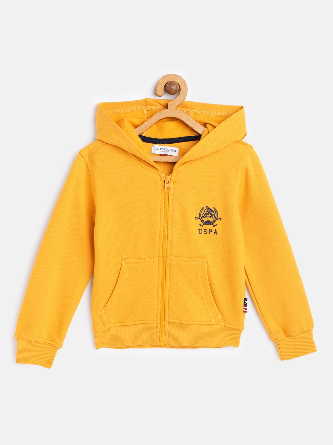 

U.S. Polo Assn. Kids Boys Yellow Solid Pure Cotton Hooded Sweatshirt