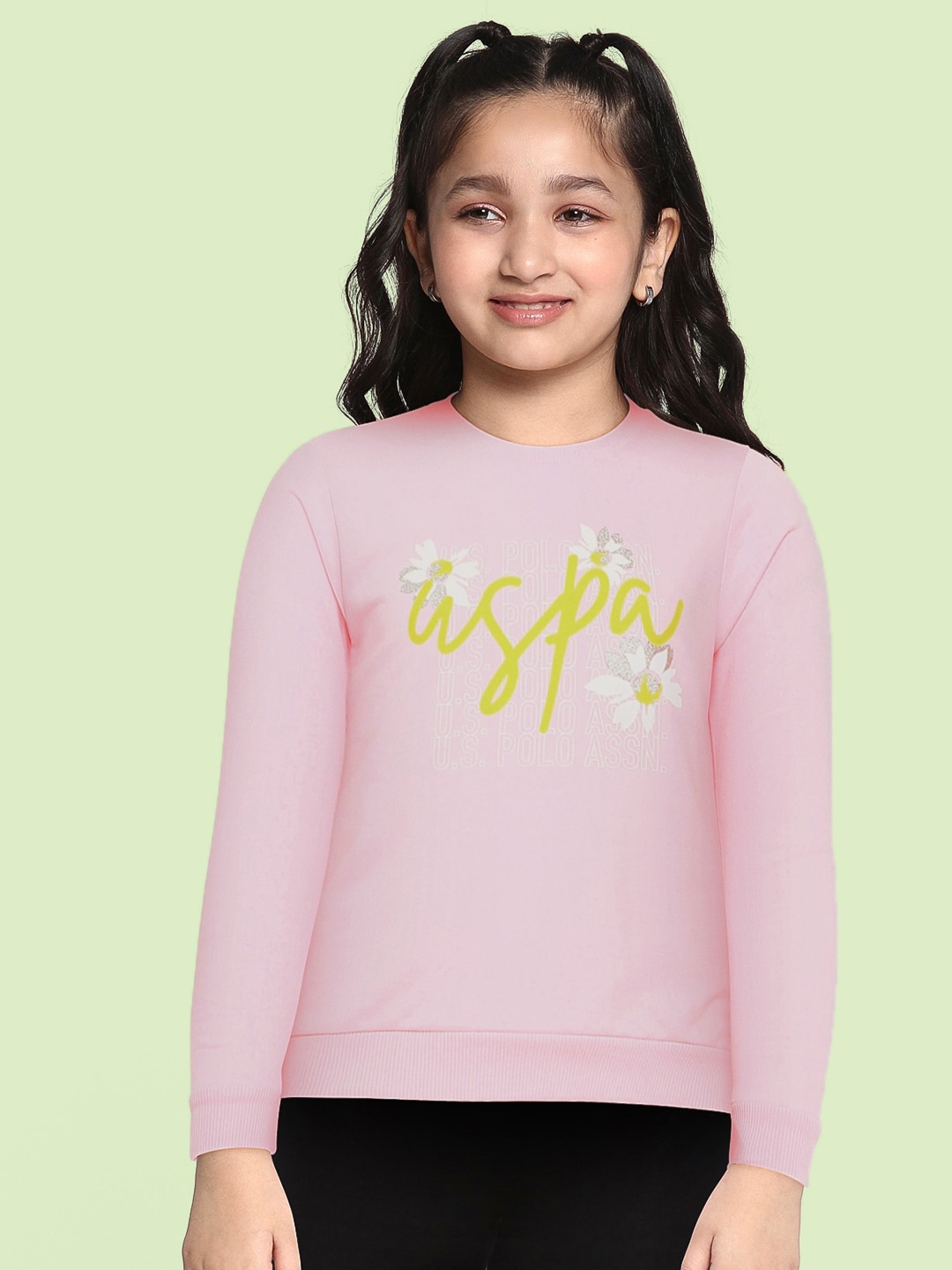 

U.S. Polo Assn. Kids Girls Pink Pure Cotton Printed Sweatshirt