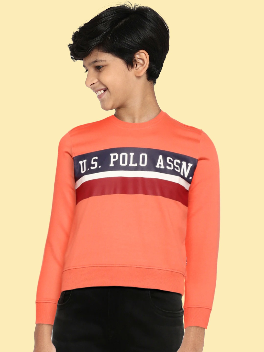

U.S. Polo Assn. Kids Boys Peach-Coloured Brand Logo Cotton Sweatshirt