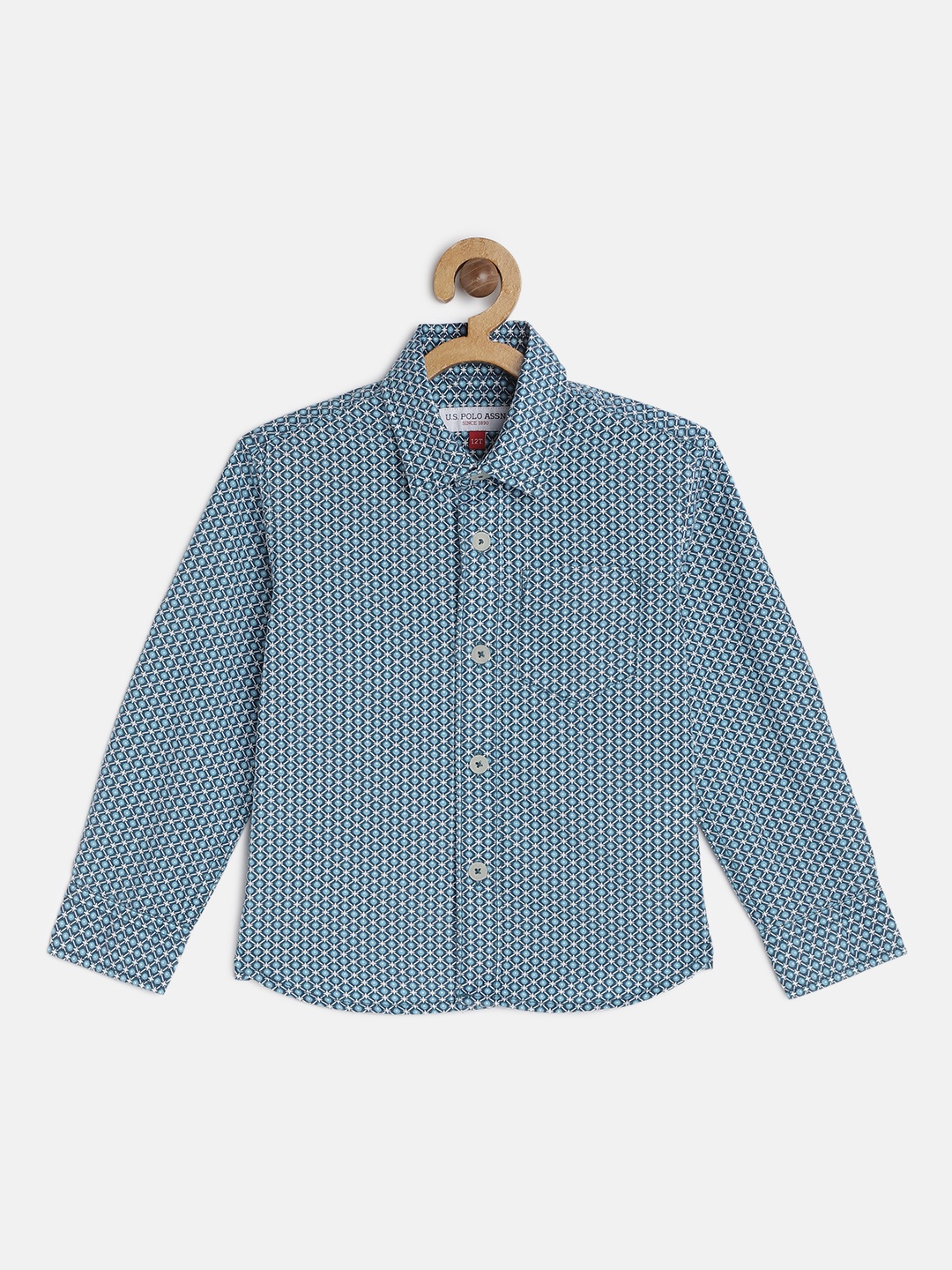 

U.S. Polo Assn. Kids Boys Blue Pure Cotton Opaque Printed Casual Shirt