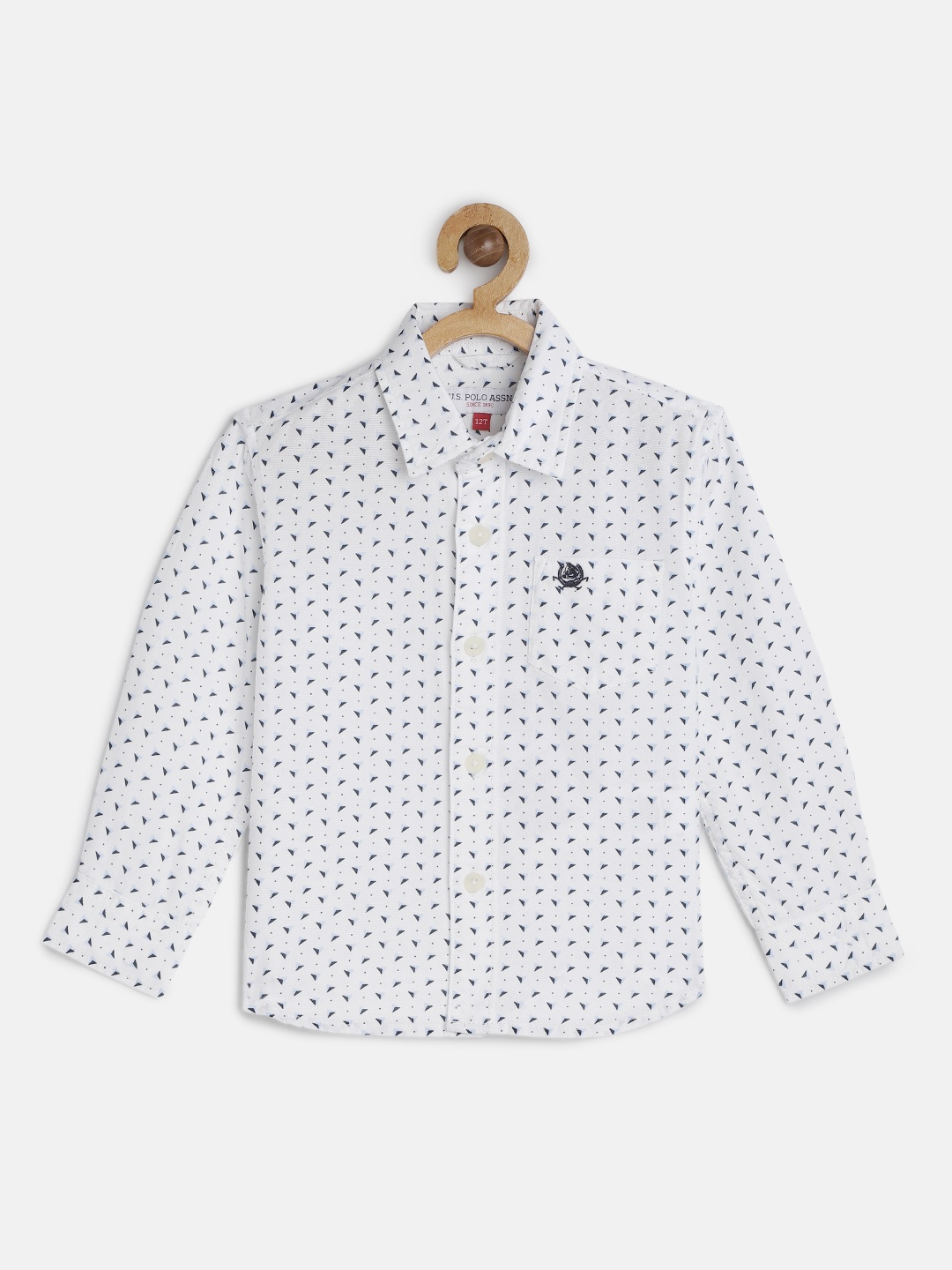 

U.S. Polo Assn. Kids Boys White & Navy Blue Pure Cotton Printed Casual Shirt