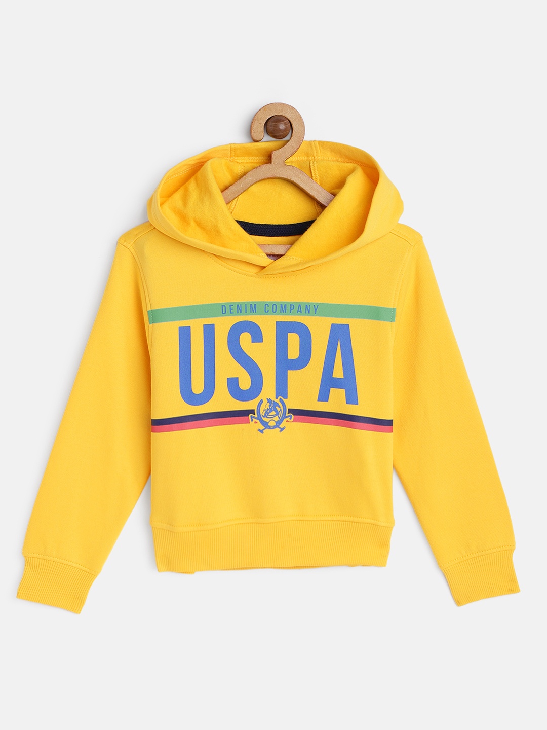 

U.S. Polo Assn. Kids Boys Yellow Brand Logo Printed Pure Cotton Hooded Sweatshirt