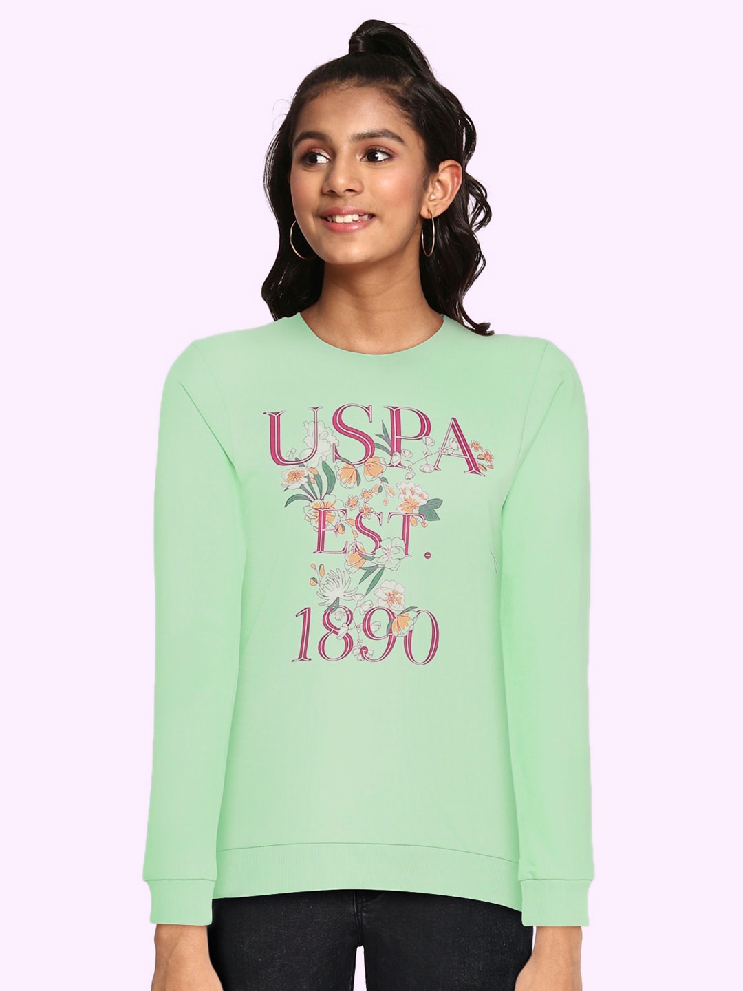 

U.S. Polo Assn. Kids Girls Green Pure Cotton Sweatshirt