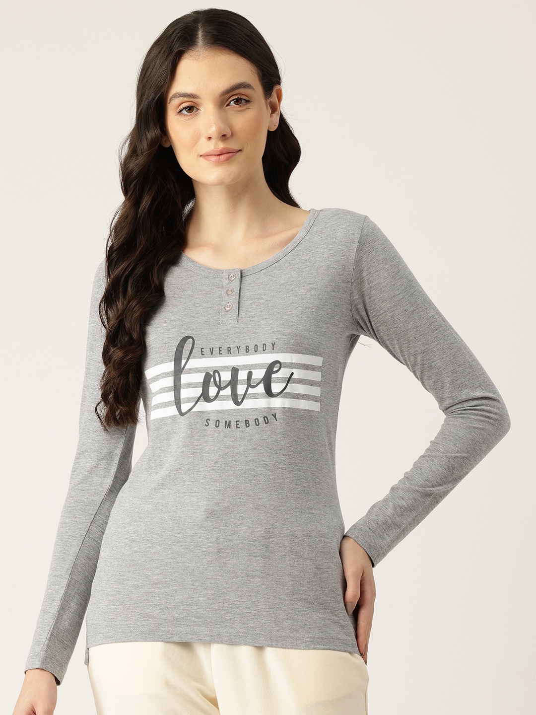 

ETC Women Everybody Love Somebody Printed Lounge T Shirt, Grey
