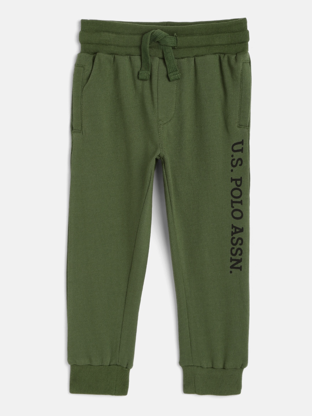 

U.S. Polo Assn. Kids Boys Olive Green Printed Pure Cotton Straight Fit Joggers