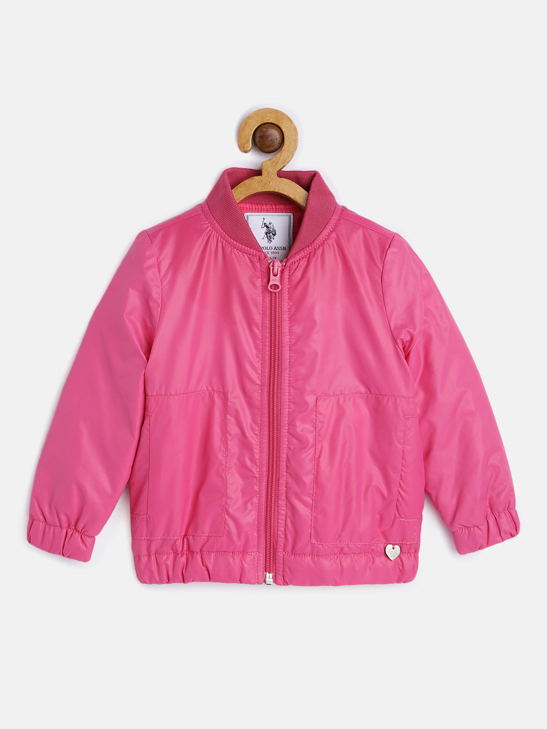 

U.S. Polo Assn. Kids Girls Pink Solid Bomber Jacket