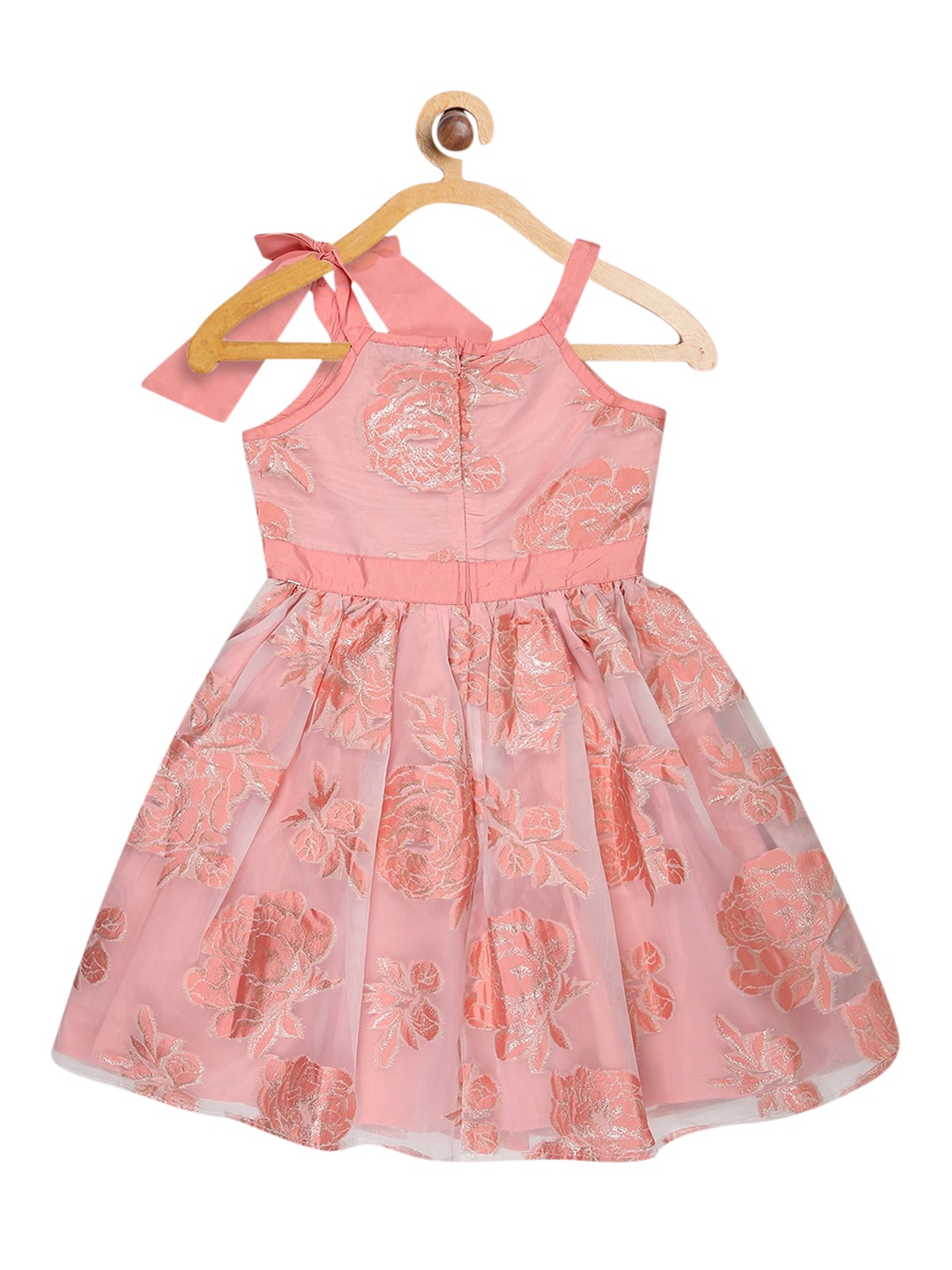 

Butterfly Blush Girls Peach-Coloured Fit & Flare Floral Printed Dress