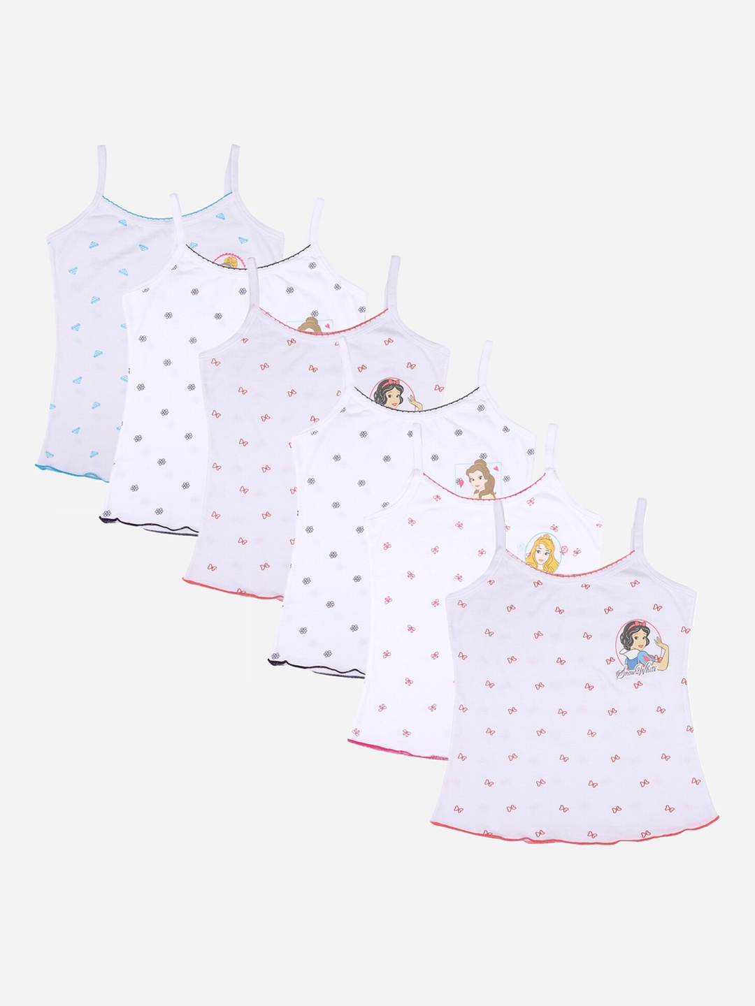 

Bodycare Kids Girls Pack Of 6 Princess Printed Camisoles, White