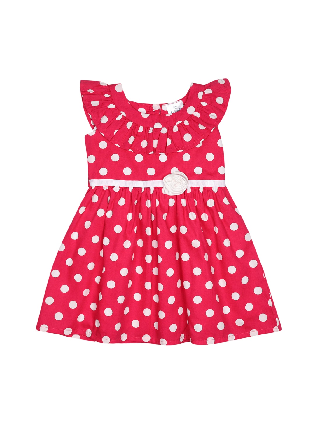 

Doodle Girl Pink & White Polka Dot Printed Fit & Flare Dress with Tie-up Details