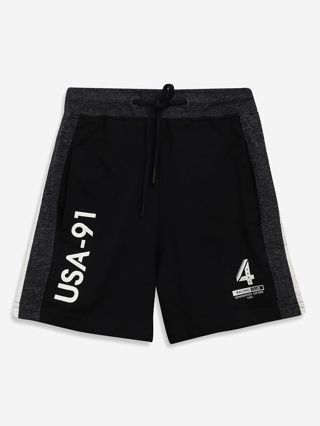

Octave Boys Black Typography Printed Mid-Rise Sports Shorts