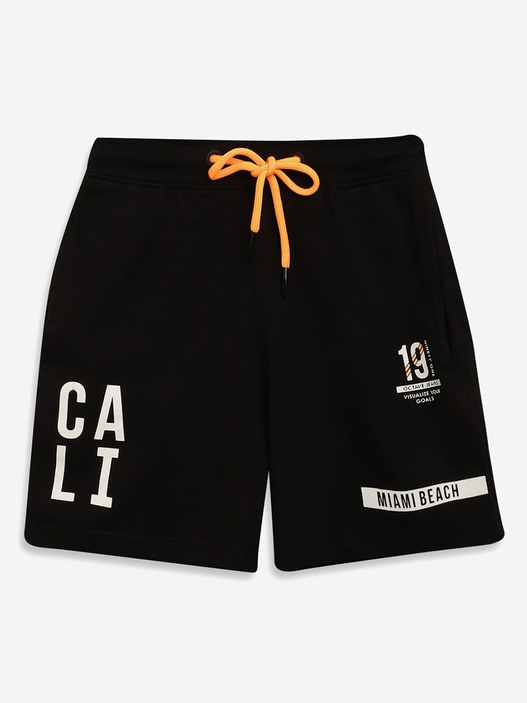 

Octave Boys Black Typography Printed Mid-Rise Regular Shorts