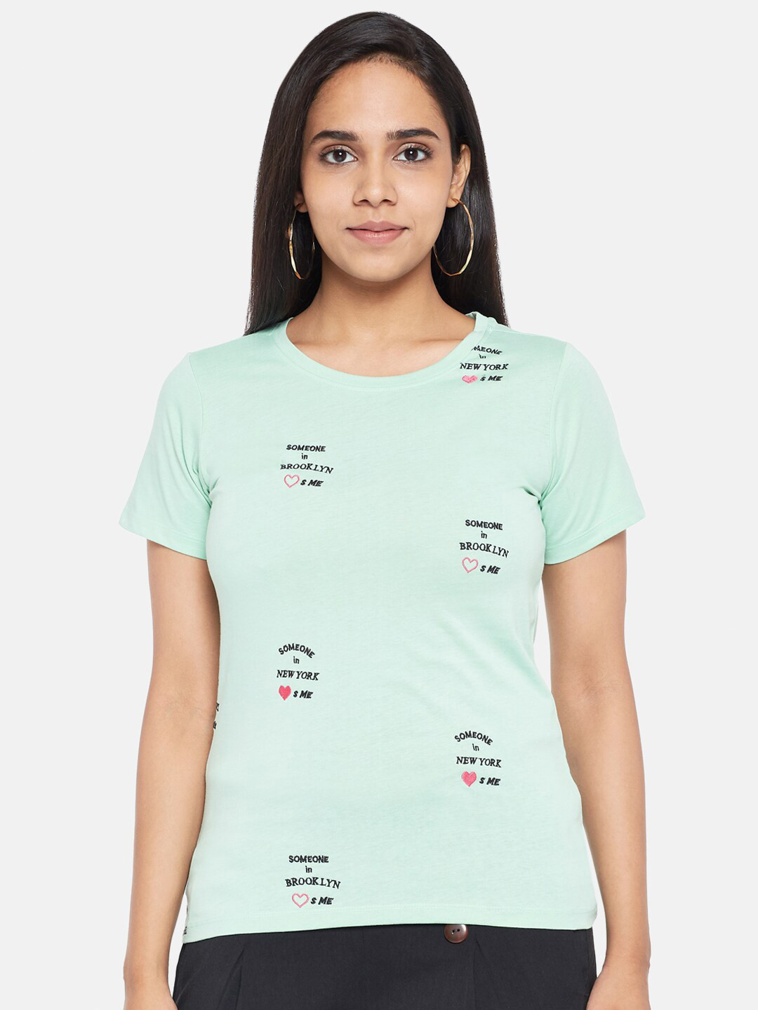 

Honey by Pantaloons Green Typography Printed Pure Cotton Regular Top