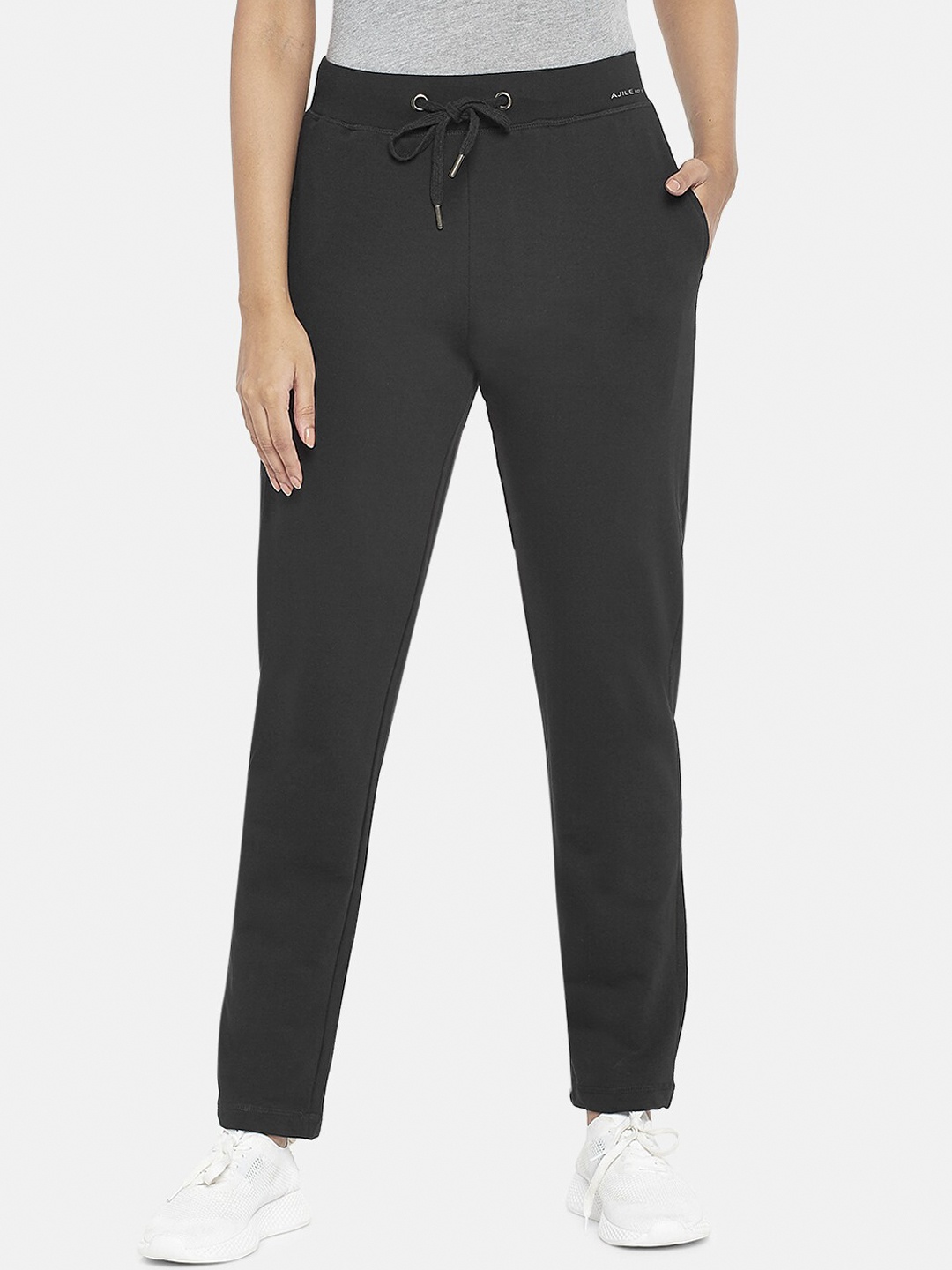 

Ajile by Pantaloons Women Black Solid Pure Cotton Track Pants