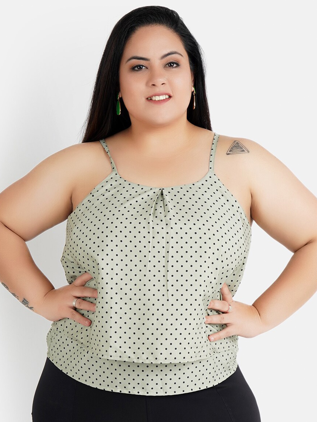 

Indietoga Plus Size Green & Black Layered Crepe Tank Top