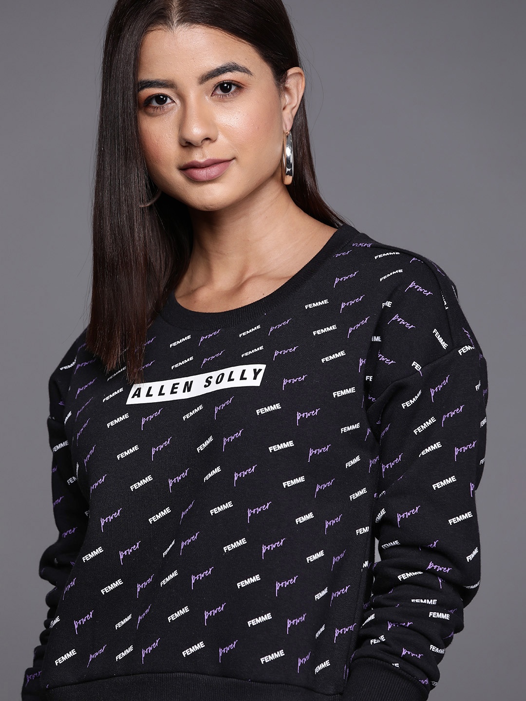 

Allen Solly Woman Black & White Typography Printed Sweatshirt