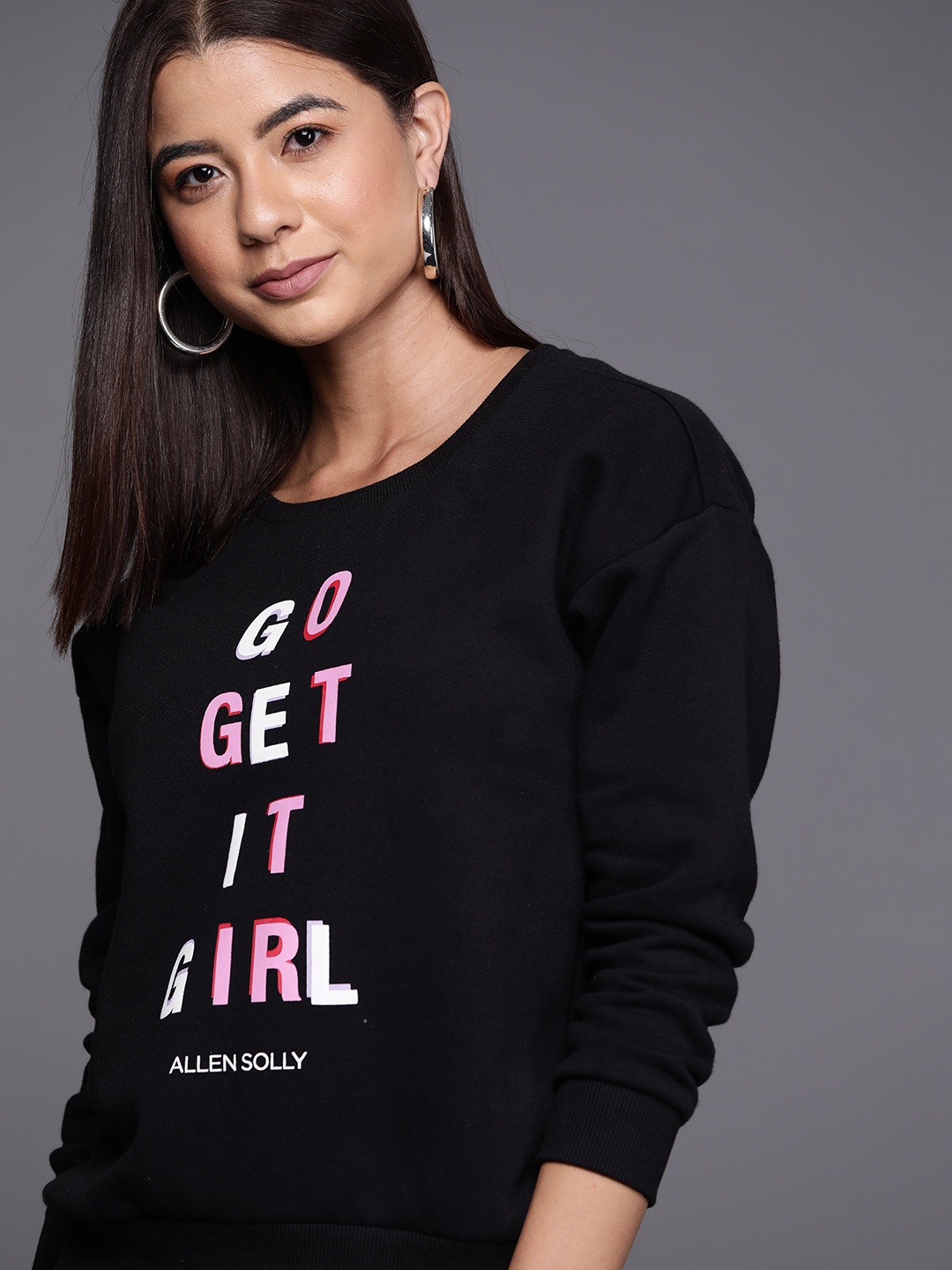 

Allen Solly Woman Black & Pink Typography Printed Sweatshirt