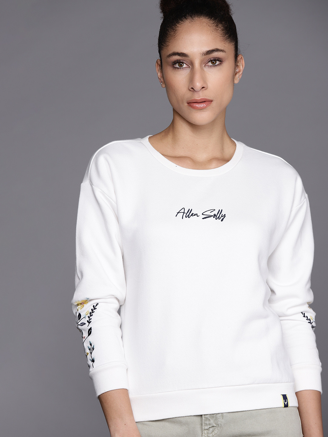 

Allen Solly Woman White & Black Embroidered Sweatshirt