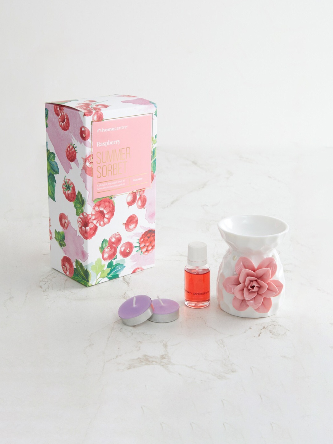 

Home Centre White & Pink Floral Embossed Aroma Oil Diffuser Set