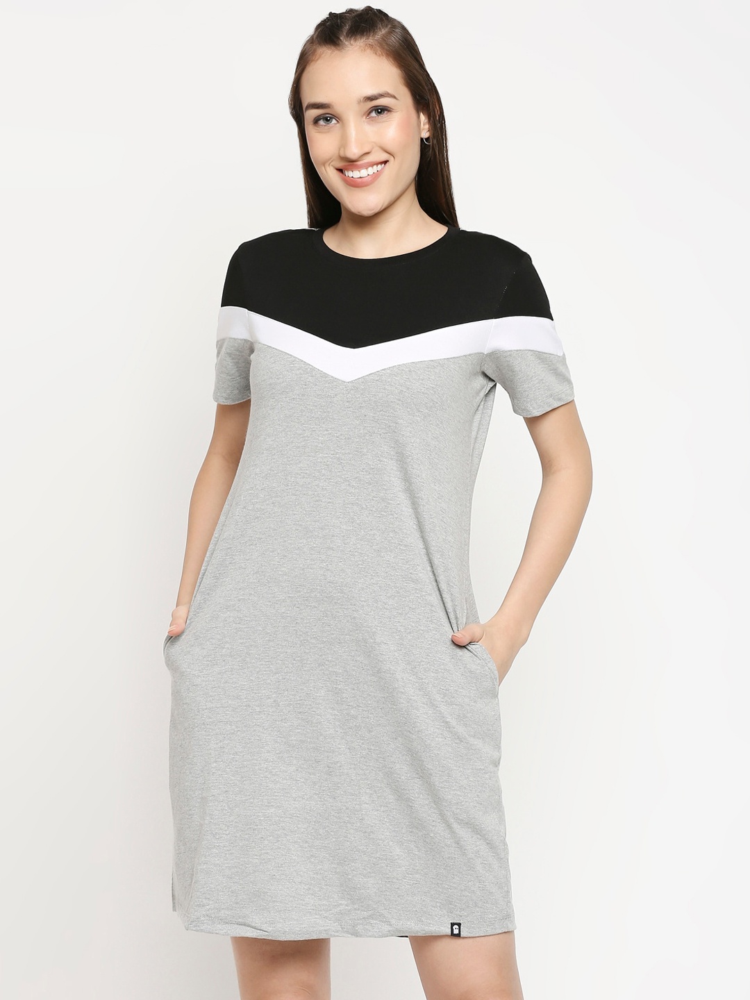 

The Souled Store Grey & Black Colourblocked T-shirt Dress