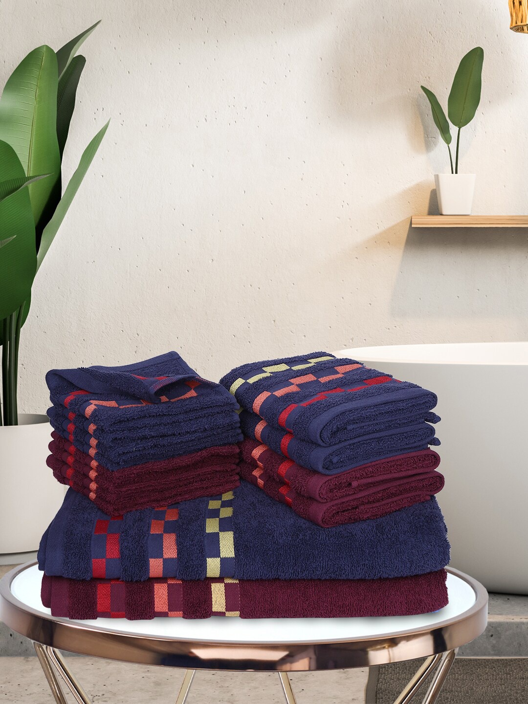 

BIANCA Set Of 14 Solid 450 GSM Pure Mercerized Combed Cotton Towels, Navy blue