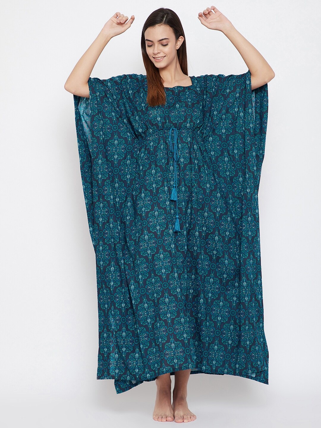 

The Kaftan Company Navy Blue Printed Maxi Nightdress
