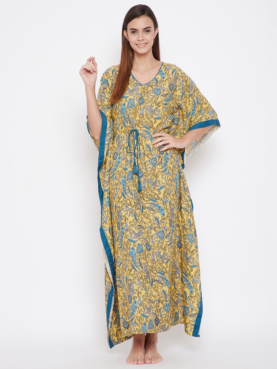 

The Kaftan Company Yellow Printed Maxi Nightdress