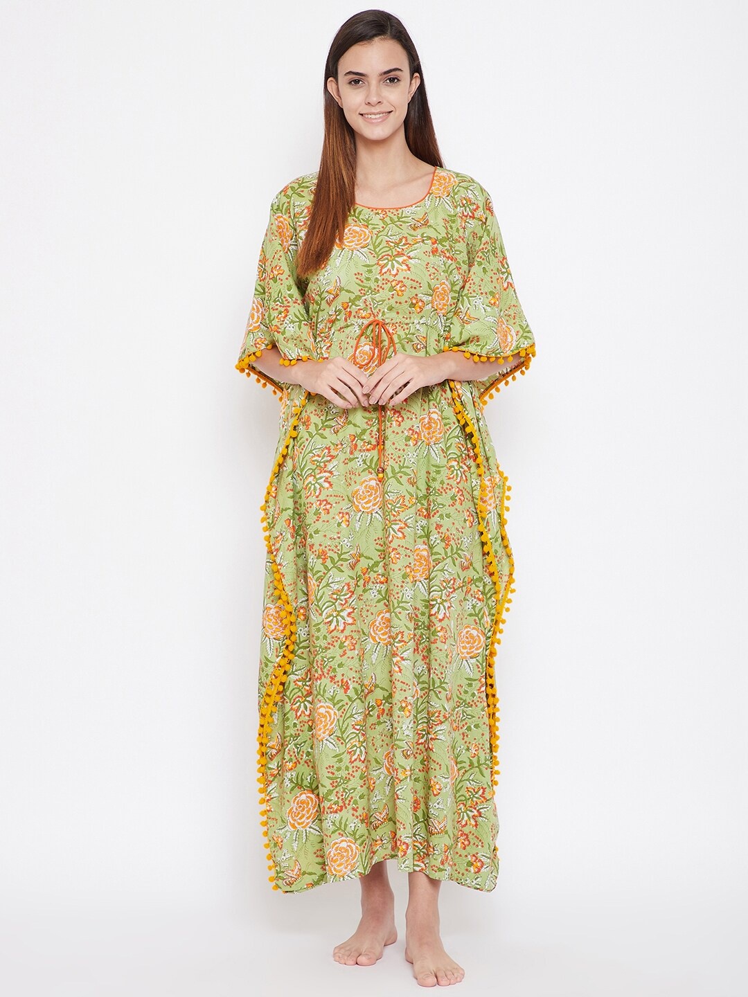 

The Kaftan Company Green Printed Maxi Nightdress