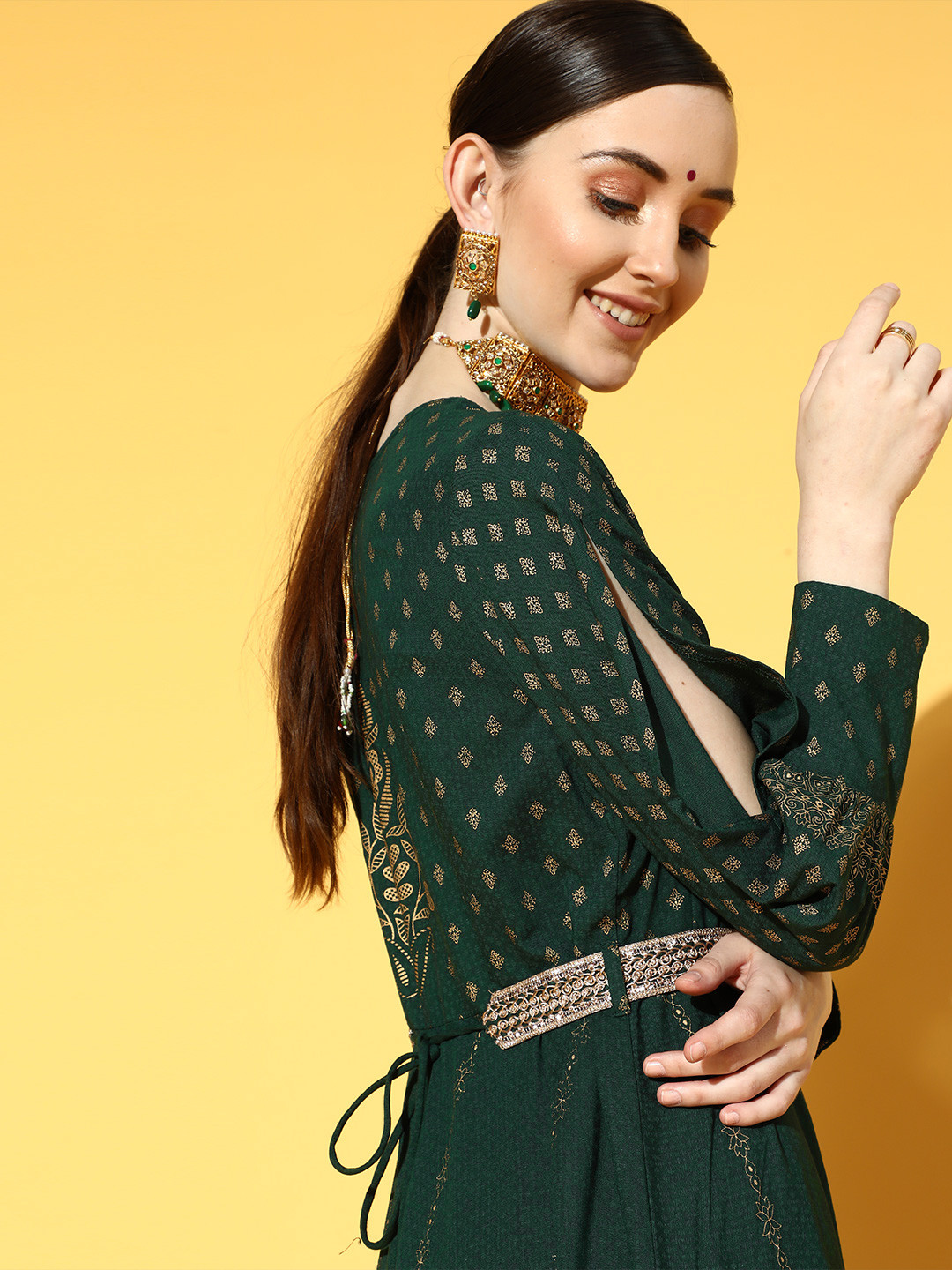 

Juniper Women Gorgeous Green Ethnic Motifs Dress