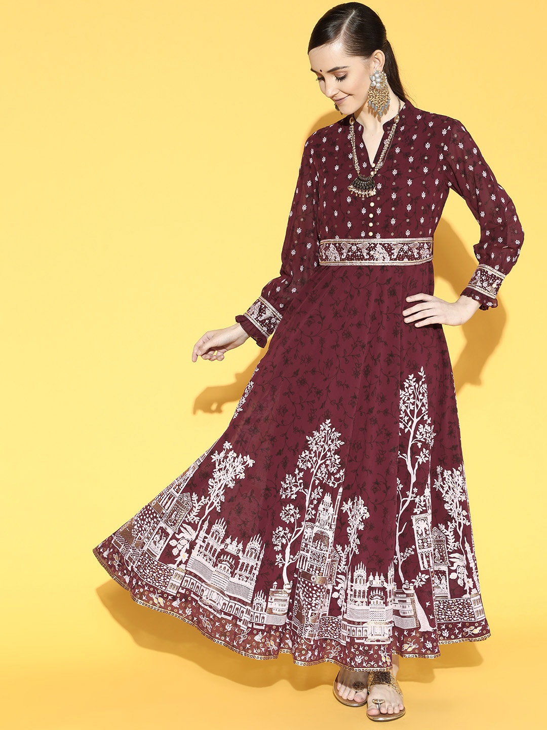 

Juniper Women Beautiful Burgundy Ethnic Motifs Dress