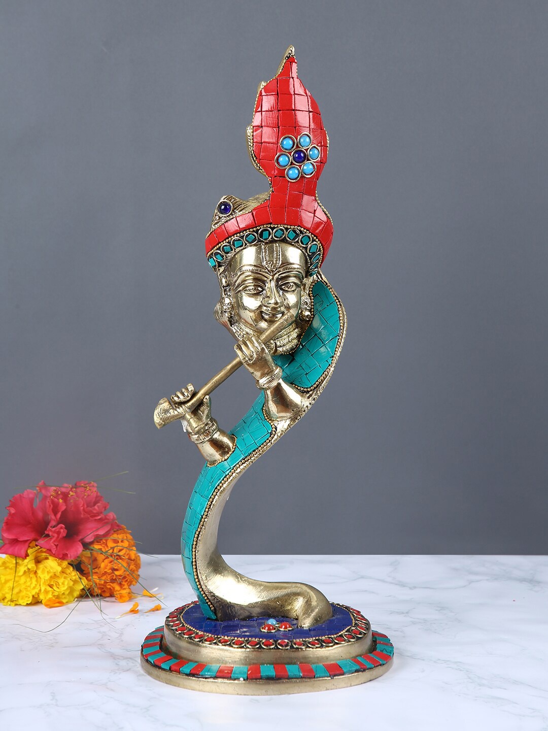 

Aapno Rajasthan Golf-Toned & Red Krishna Floating Statue, Gold