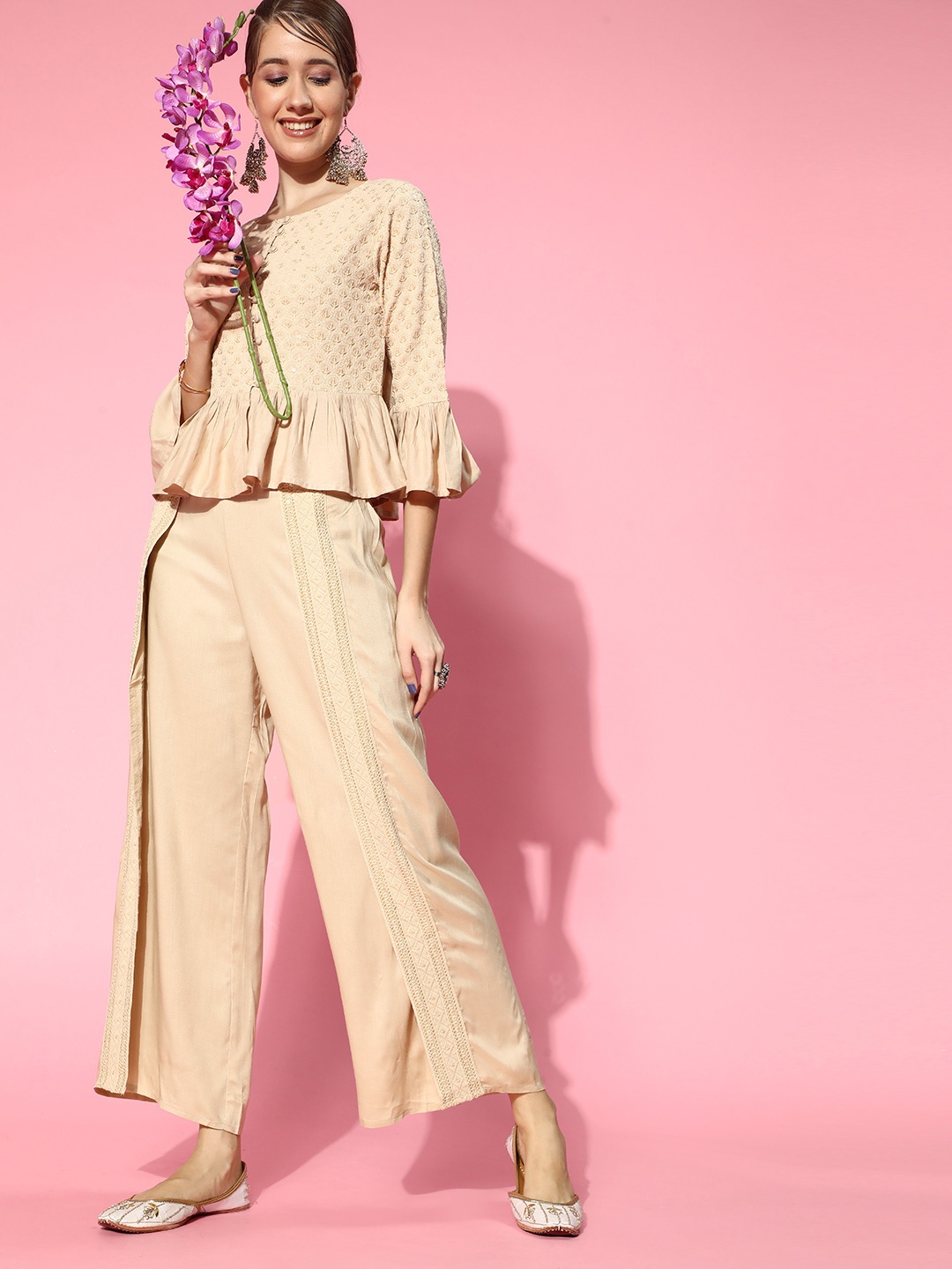 

Juniper Women Classic Cream Embellished Top with Palazzos