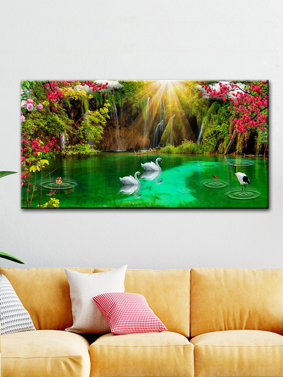 

WALLMANTRA Pink & Green Beautiful Nature Scenery Canvas Printed Painting