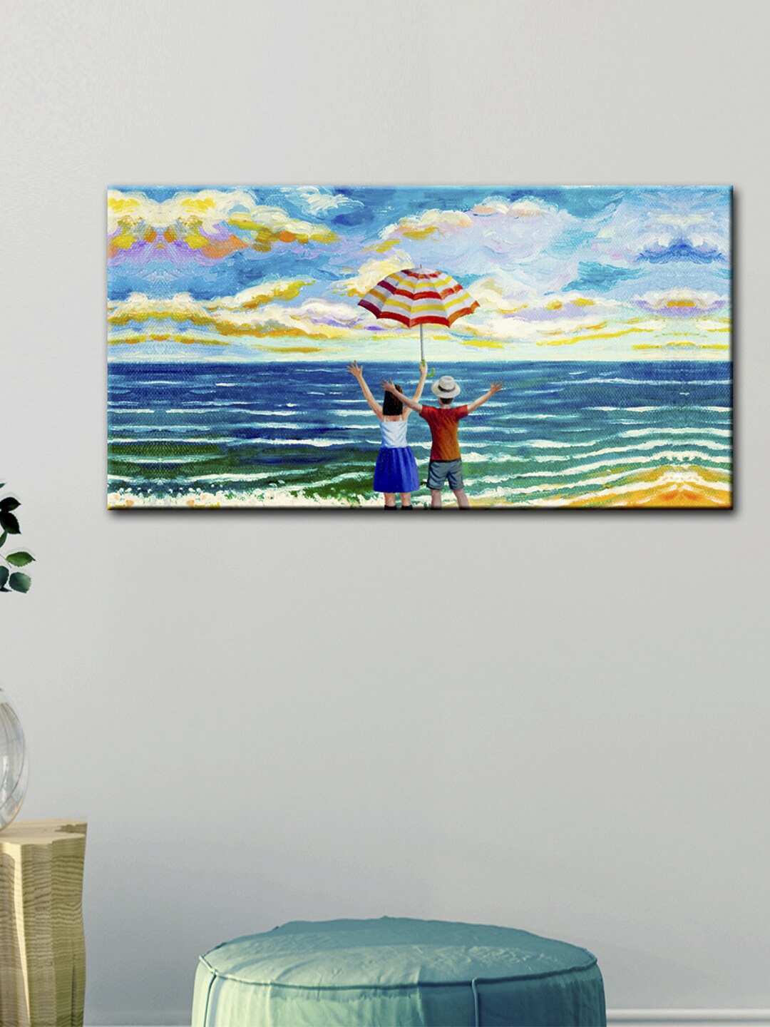

WALLMANTRA Multicoloured Romantic Couple On Beech Canvas Printed Painting, Multi