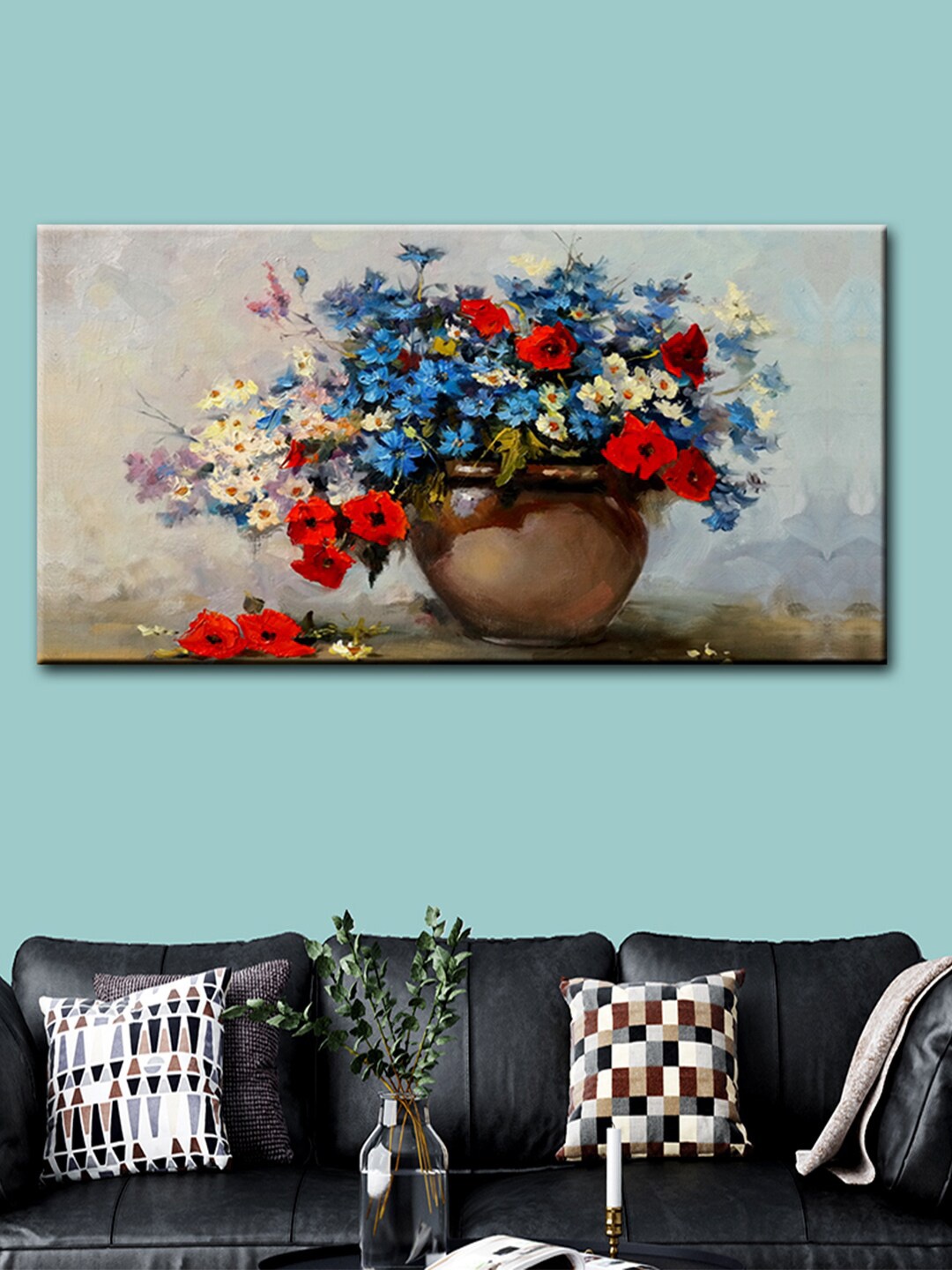 

WALLMANTRA Multicoloured Beautiful Flowerpot Canvas Printed Painting, Multi