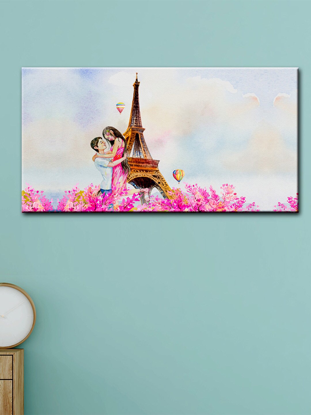

WALLMANTRA Multicoloured Romantic Couple In Paris Canvas Printed Painting, Multi